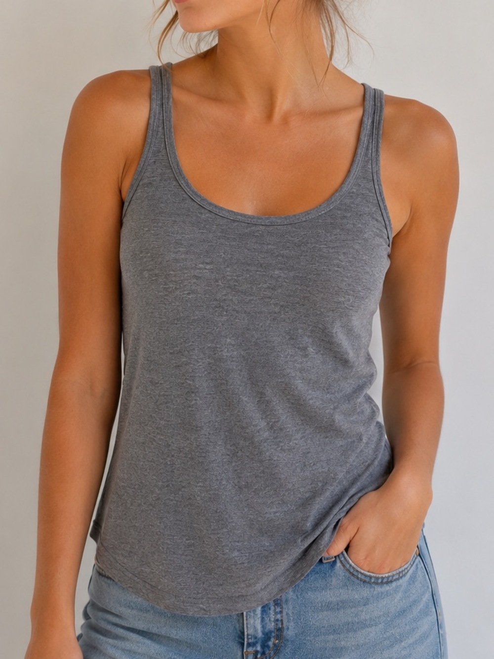 Topshop Grey Fitted Cami Tank Top Stretch Knit Size 6